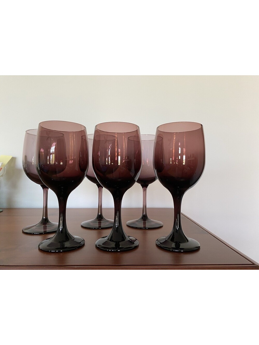Lot 3+3 VTG 1970s Libbey Premiere Brandywine Purple Burgundy Stemmed Wine Glass